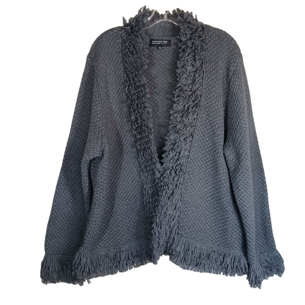 Jones New York Knit Grey Sweater with Fringe Size 2X
